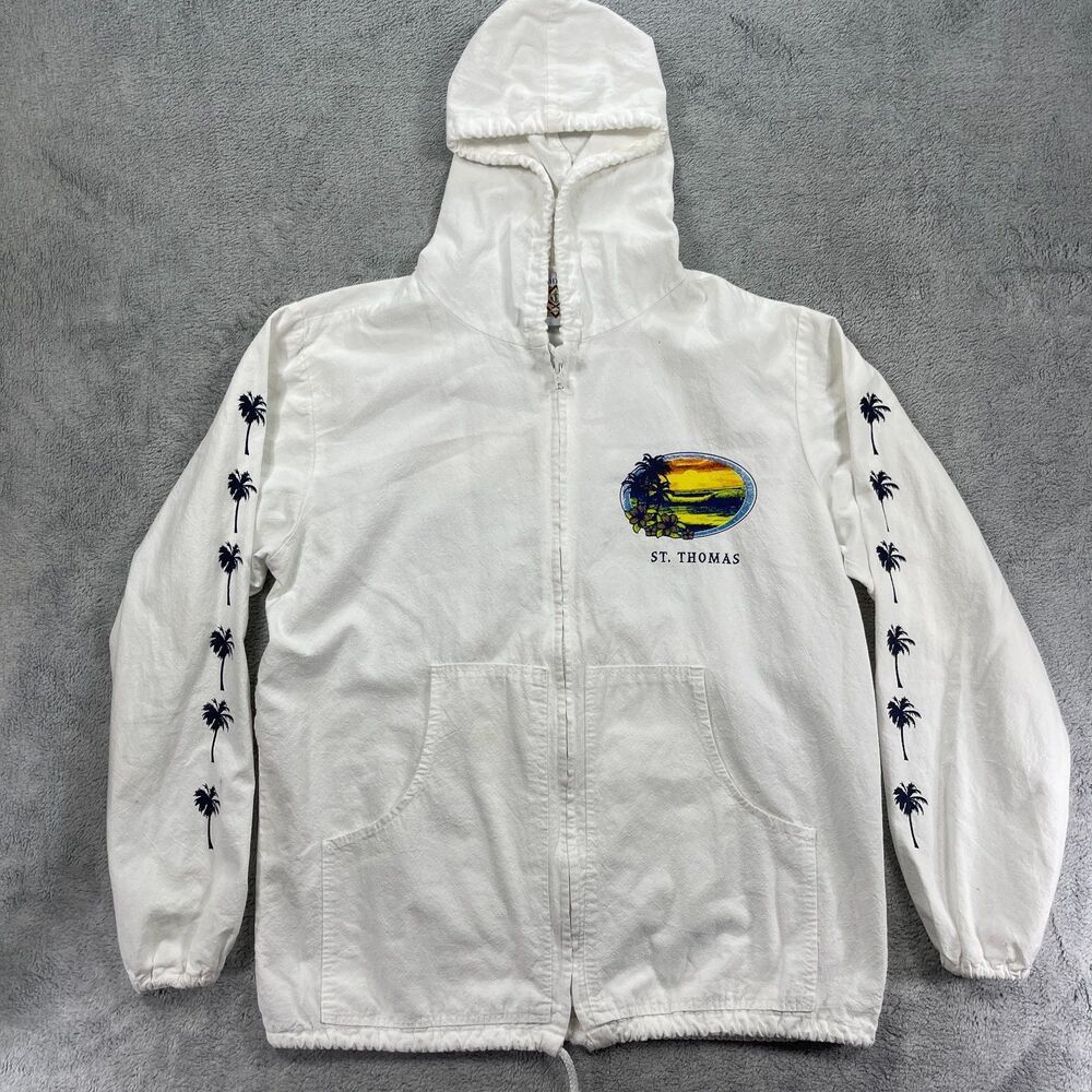 Yacht Club Hoodie Mens S White St. Thomas Full Zip Palm Tree Graphic Jacket